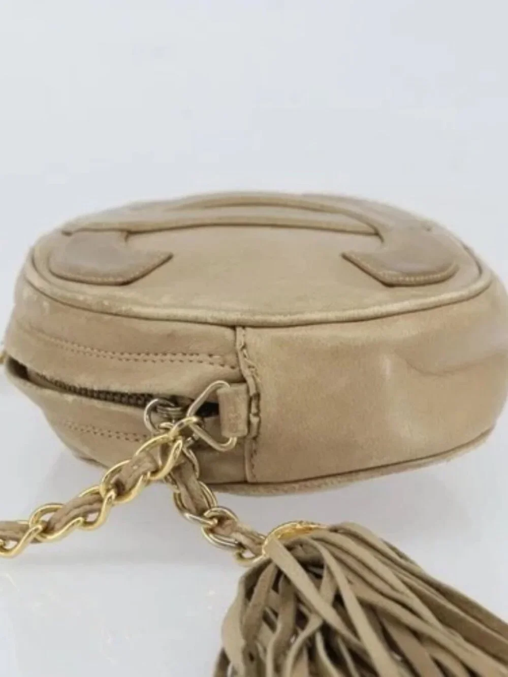 CHANEL Chain Shoulder Bag Lamb Skin Beige Gold CC Auth bs32361